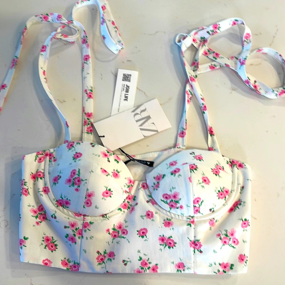 Zara pink flower camisole top NWT!